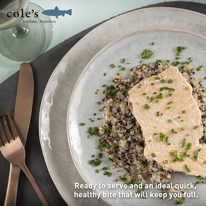 COLE’S - Patagonian Smoked Salmon Fillet with Quinoa| Ready to Eat Meal | 5.6 oz Hand-Packed Canned Fish | 19g Protein | High in Vitamin D | 6 pack
