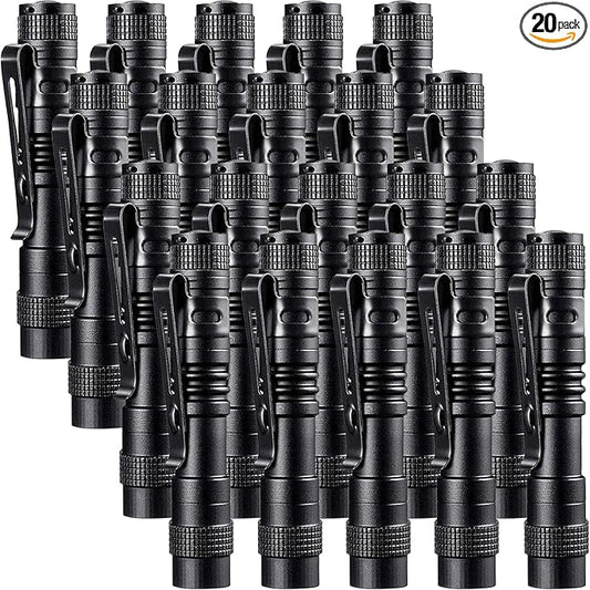 Beieverluck 20 Pack Pen Light Flashlight Mini Small Flashlight with Clip Waterproof LED Pocket Pen Flashlights for Camping, Inspection, Work, and Emergency(Small,Black)