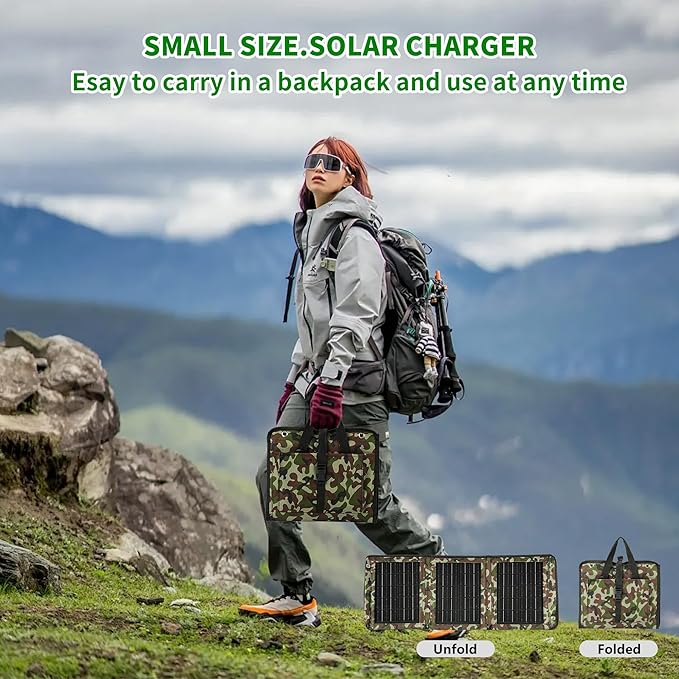 Upgraded Portable Solar Charger Foldable Solar Panels USB Ports 30W Solar Charger(5V/3A Max) Waterproof for Camping Backpacking Compatible with Cell Phone,iPhone,iPad,Samsung Galaxy, LG