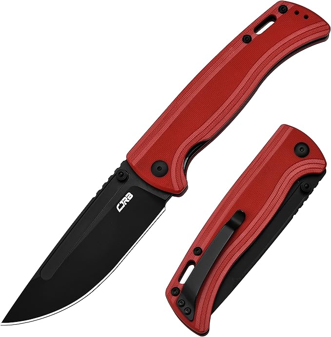 CJRB CUTLERY Pocket Knife Resource (J1932) Thumb Studs Folding Knife for Men Black PVD AR-RPM9 Steel Blade and Red G10 Handle for Hinking Camping Work Outdoor