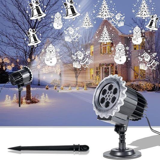 Christmas Projector Light, 3D Dynamic Rotating Christmas Patterns with Santa Snowman, for Outdoor Indoor Holiday Decor, Waterproof Christmas Yard Lighting for Wall Window Roof
