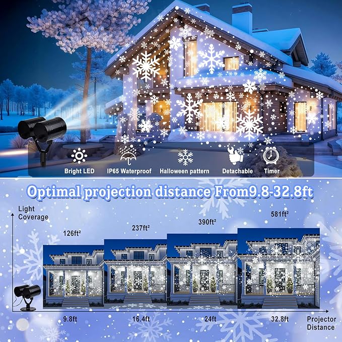 Christmas Snowflake Projector Lights Outdoor Waterproof 2025 Upgraded Double Head Dynamic Rotating Snowflake Projector for Halloween Xmas Holiday Party Gardens Wall Decoration