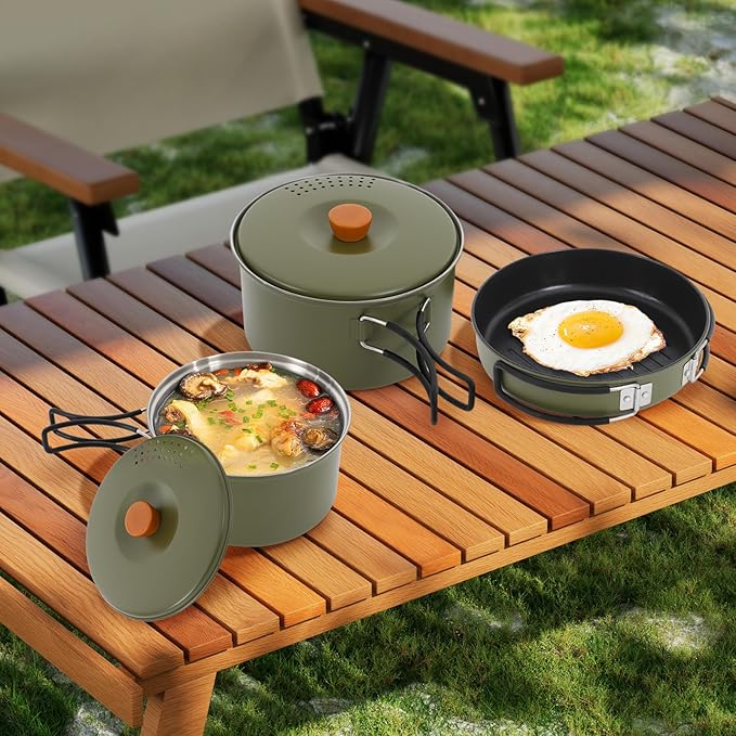 Camping Cookware Set, Camping Cooking Set,304 Stainless Steel Camping Pots &Frying Pan Set,Campfire Cooking Equipment with Storage Bag for Camping,Household, Hiking, Beach Trips