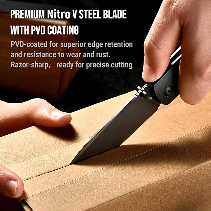 OKNIFE Duron Folding Pocket Knife, 3.5" PVD Coated Nitro-V Steel Blade, Frame Lock Lightweight O-Aluminum Ambidextrous Handle with Clip, Ideal EDC Tool for Outdoor, Camping & Survival (Stealth Grey)