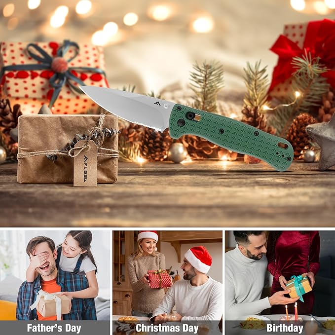 FLISSA 4.5" Folding Pocket Knife, Lightweight EDC Pocket Knife with Axis Lock, 3.2" AUS-8 Steel Blade, Sharp Camping Hiking Knife with Pocket Clip, Unique Tool Gift for Men, Dad (Green)