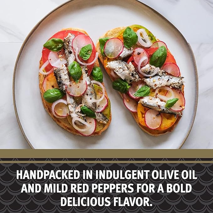 Brunswick Wild Caught Skinless and Boneless Sardines, Served in Olive Oil with Mild Red Peppers, 4.4 Oz (Pack of 12)