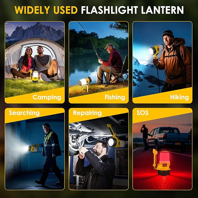 Tripod Rechargeable Camping Lantern, 6 Modes LED Flashlight Handheld Spotlight with 4000LM, 4400mAh Power Bank, IPX4 Waterproof Searchlight Work Light for Emergency Hiking Survival Kit - Yellow