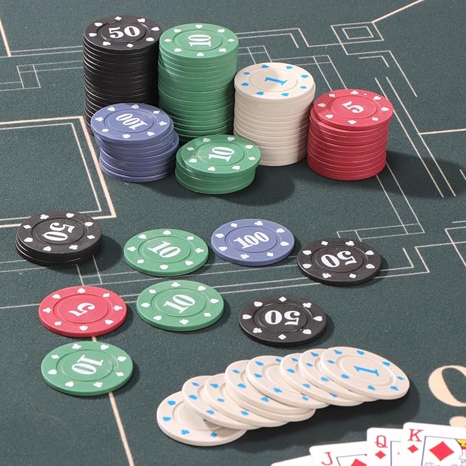 Denomination Plastic Poker Chips Set with 2 Decks,Bulk Playing Cards Chips Texas Hold?™em Blackjack 300 pcs Numbers Casino Black Jack Lightweight Poker Chip for Travel,Gambling Card Games