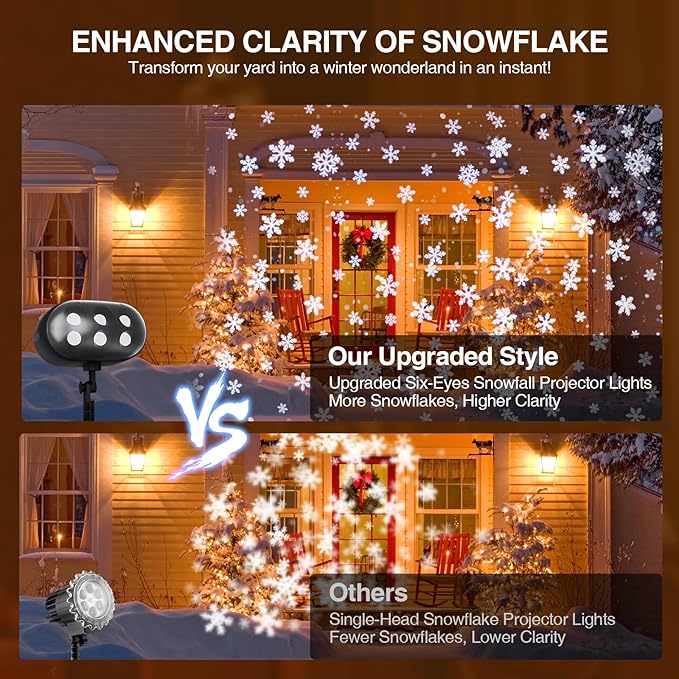 NACATIN Snowfall LED Projector Lights - 2025 Upgrade Christmas Snowflake Projector Lights Outdoor, Christmas Snow Light,Snow Falling Projector Lamp Dynamic Snow Effect for Xmas, Halloween, Party