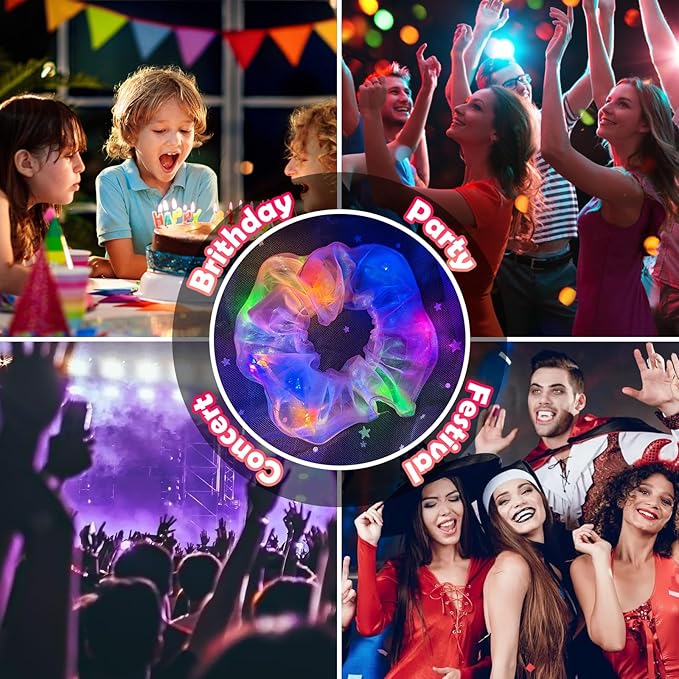 40 PCS Light up Scrunchies, 3 Glow Mode, LED Hair Accessories for Women, Glow in the Dark Party Supply for Festival Rave Slumber Party