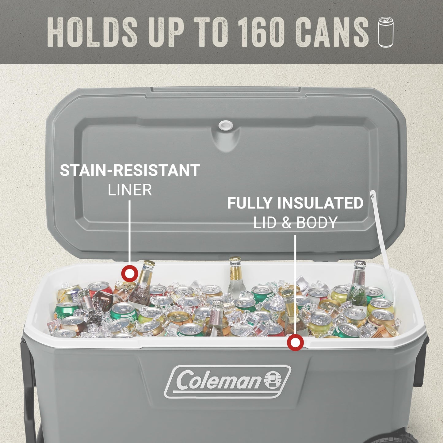 Coleman Classic Series Insulated Portable Rolling Cooler with Wheels, Leak-Resistant Outdoor Hard