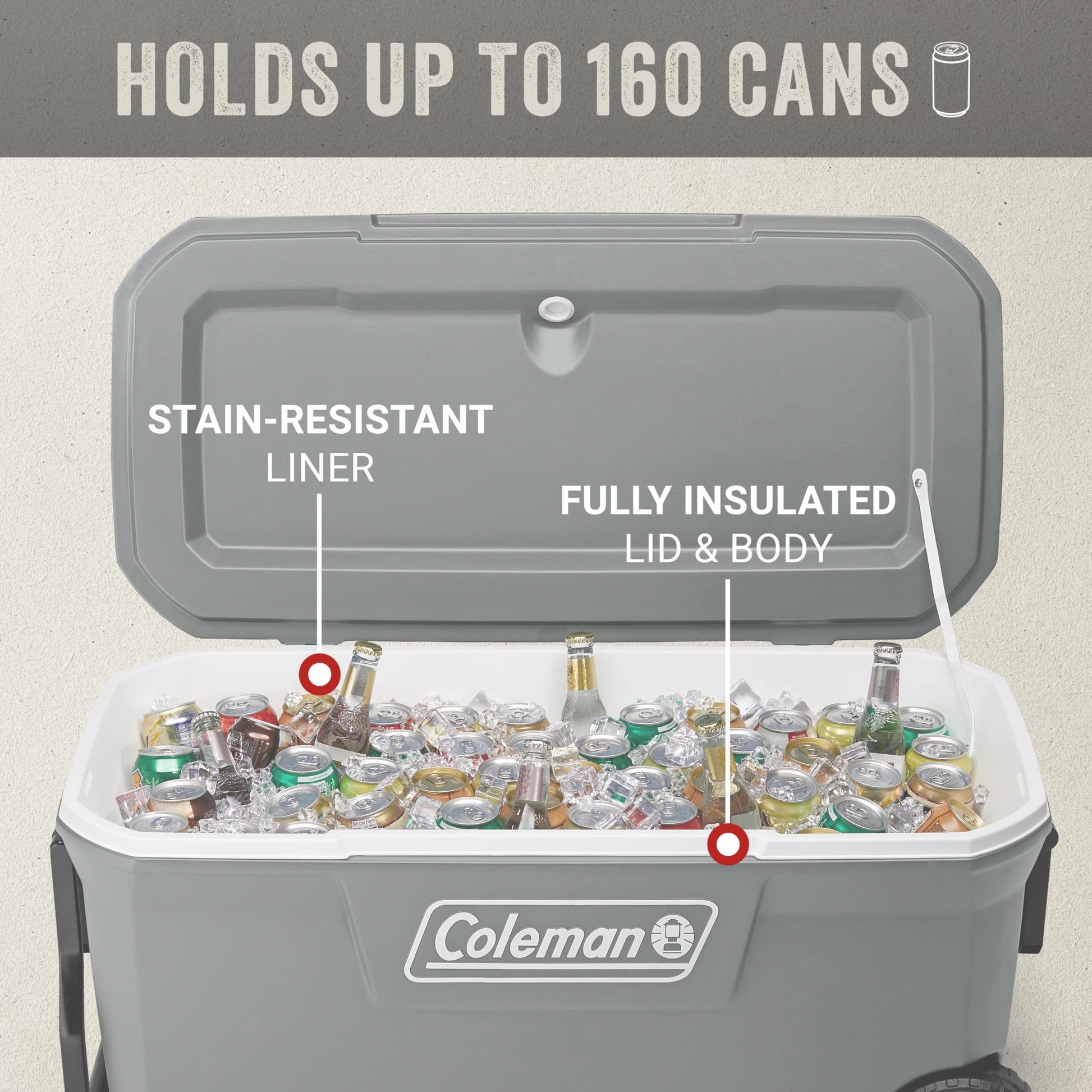 Coleman Classic Series Insulated Portable Rolling Cooler with Wheels, Leak-Resistant Outdoor Hard