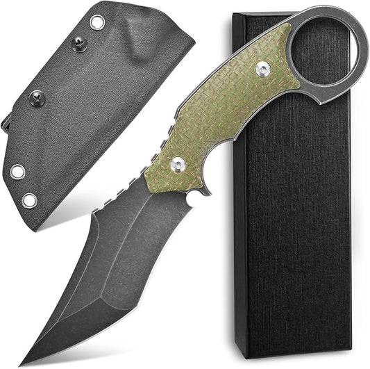 C1117 Fixed Blade Knife,D2 Steel Blade +Micarta Handle Outdoor EDC Survival Claw Knife with Kydex Sheaths(Green) …