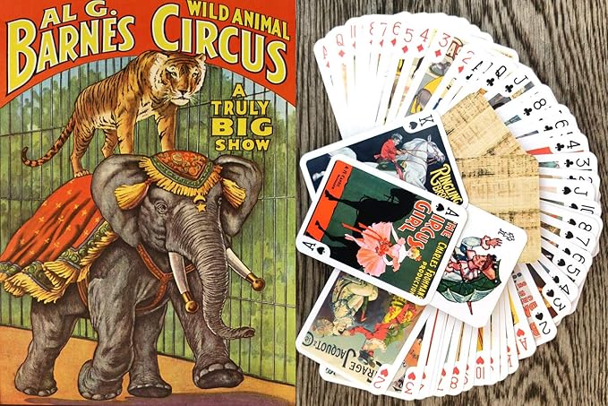 Retro Circus Playing Cards (Poker Deck 55 Cards All Different) Vintage Circus Clowns Animals Hymnast Athlete Vintage Barnes Circus Poster