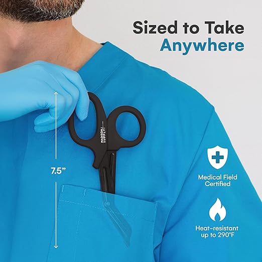 Madison Supply Medical Scissors - 7.5 Inch Stainless Steel Trauma Shears - Fluoride-Coated Non-Stick Scissors for EMT, Nurses, and First Aid Kits - 2 Pack, in 2 Colors, Black, Orange