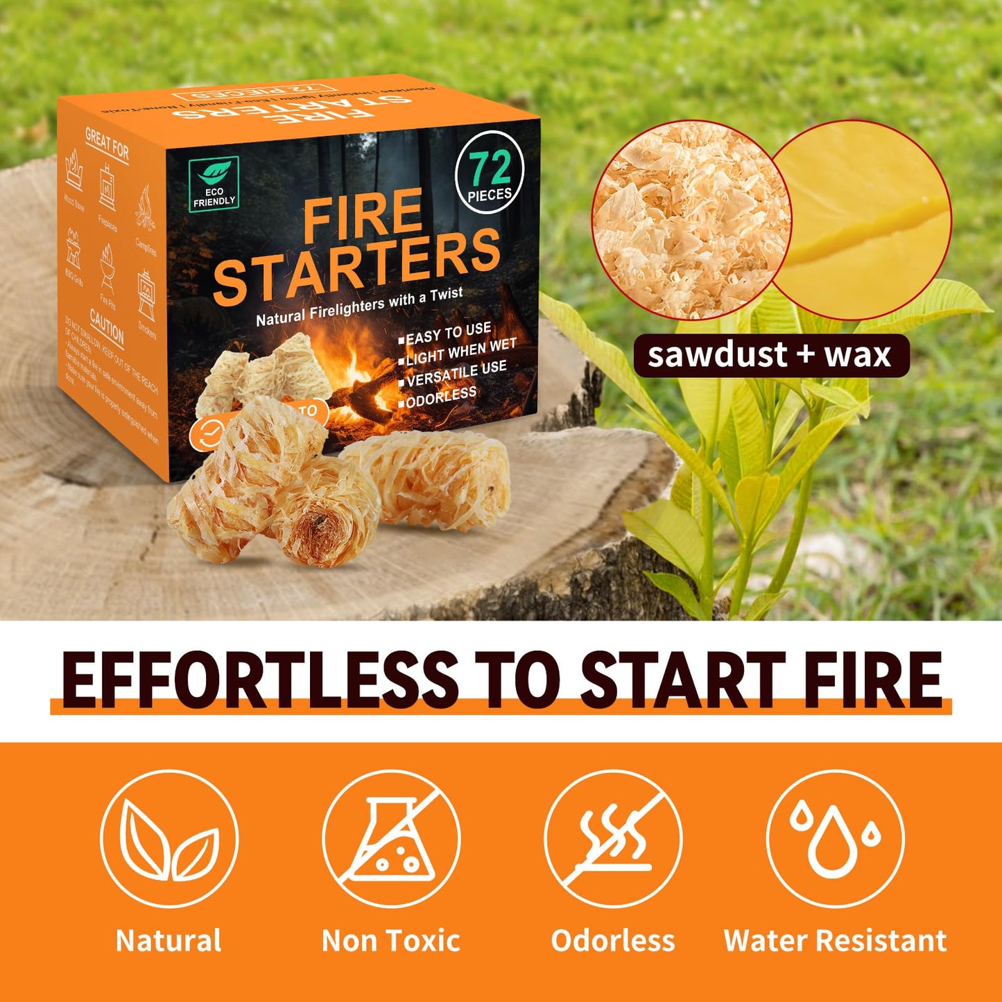 Realcook Natural Fire Starter for Campfires: All Weather Firestarters