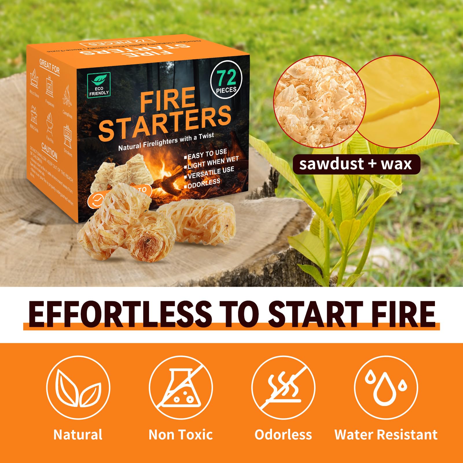 Realcook Natural Fire Starter for Campfires: All Weather Firestarters