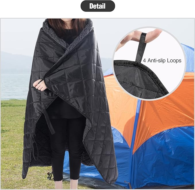 REDCAMP Waterproof Stadium Blanket with Sherpa Lining, Cold Weather Car Blanket Windproof for