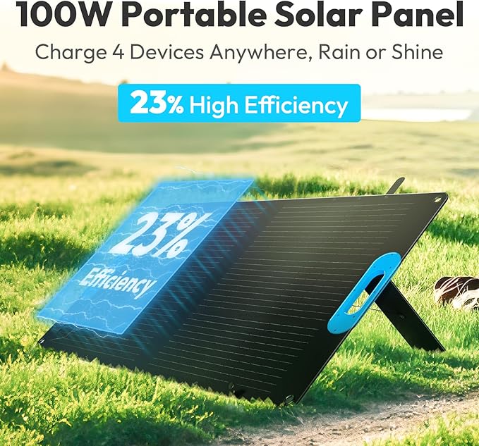 100W Portable Solar Panel, Foldable Backpacking Solar Charger with 23% High Efficiency, USB-C & Dual USB Ports, IP67 Waterproof, Lightweight & Durable for Camping,RV, Power Stations, Phones, Laptops