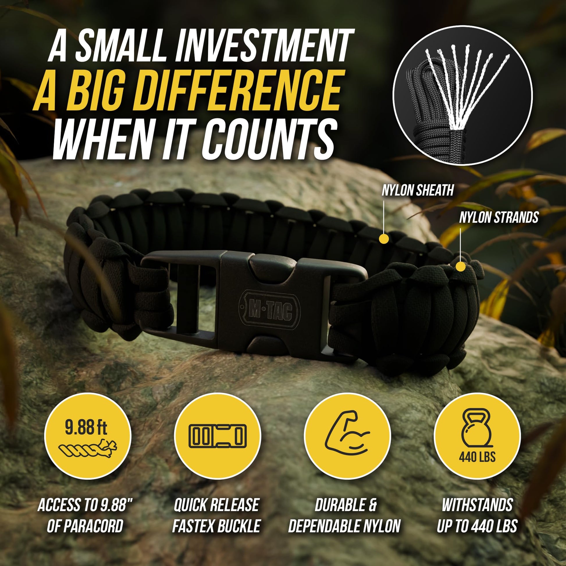 M-Tac Paracord Bracelet – Tactical Survival Wristband with Fastex Buckle – 7-Strand Cord for