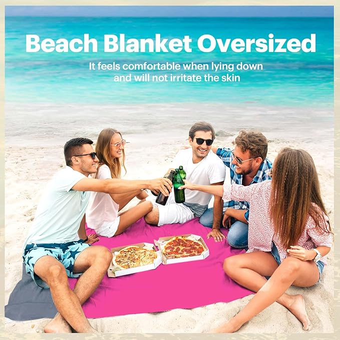 EASYFUN Beach Blanket Sandproof Oversized, 79''×83'' Extra Large Beach Mat, Portable Picnic Mat for Travel Camping Hiking, Lightweight Beach Essentials Family Water Resistant Mat Nylon 210T