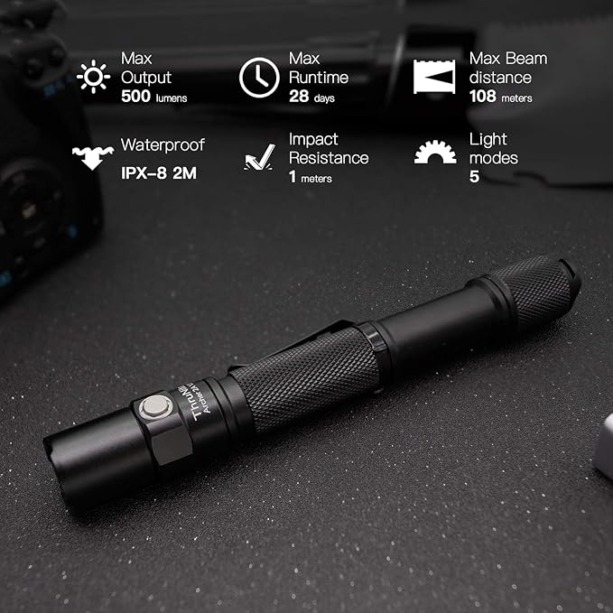 ThruNite Archer 2A V3 Flashlight, 2AA EDC Tactical Flashlight, 500 Lumens Dual Switch Pocket LED Flashlight for Emergency, Camping, Home - Cool White