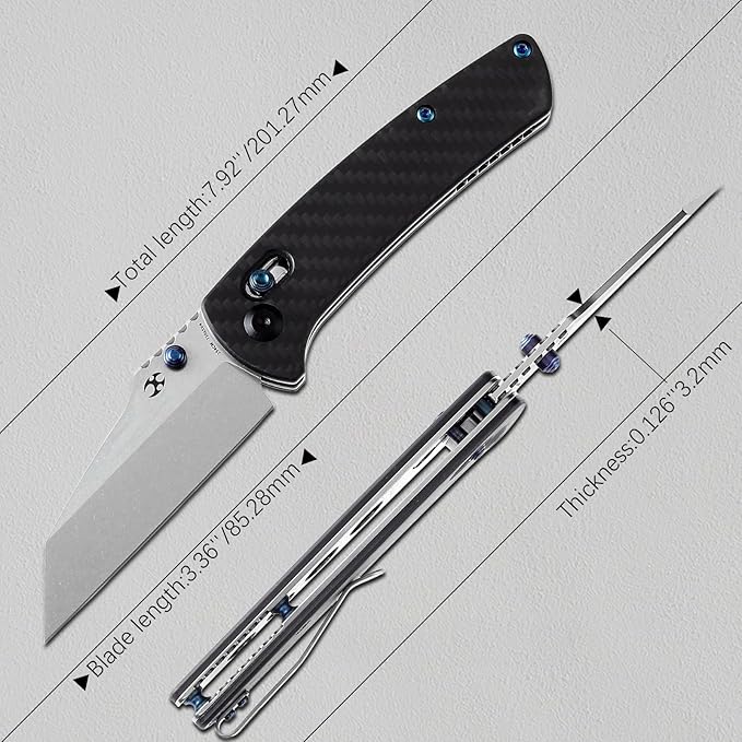 KANSEPT Main Street Pocket Folding Knife, 3.36'' 154CM Sharp Steel Blade, Twill Carbon Fiber Handle with Axis Lock and ThumbStud, Perfect Clip for Camping Hiking Fishing Gift Everyday Carry T1015v4