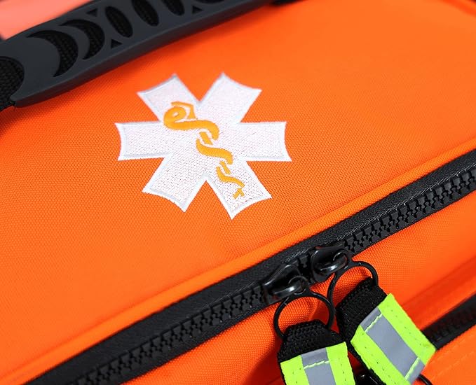 Lightning X Products Lightning X Mid-Sized First Responder EMT Bag | LXMB25 Fully Stocked Aid Kit w/ 200+ BLS Supplies - Orange