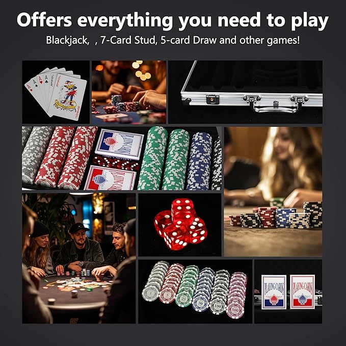 SHANTRA 500 PCS Poker Chips Poker Sets with Aluminum Case, Texas Hold?™Em Poker Set with 11.5 Gram Numbered Chips, Casino Chip Sets with 2 Decks of Plastic Playing Cards for Blackjack Gambling Games