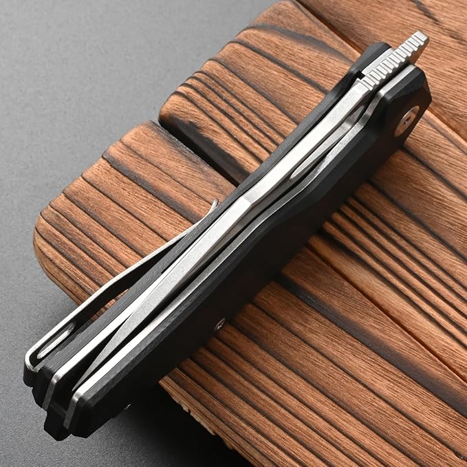 FF21 Folding Pocket Knife,VG10 Steel Blade G10 Handle Full Tang Knife for Outdoor Activities Camping Hunting Fishing(Black)