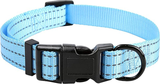 Mile High Life Dog Collar | Nylon Reflective Dog Collars | Light Weight Puppy Collars | Blue Dog Collars for Small Dogs (Solid Blue, X-Small)