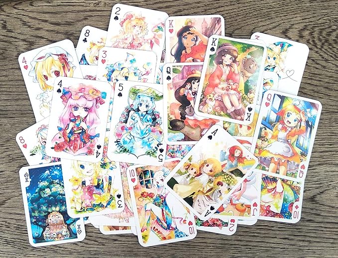 Kawaii Anime Girls Playing Cards (Poker Deck 54 Cards All Different) Cute Watercolor Japan Manga Anime