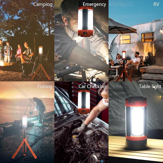 Camping Lights, Portable Rechargeable LED Camping Lantern with 5 Lighting Modes - Telescopic Light with Tripod Work Light, Detachable Flashlight Light for Emergency, Power Outages, Hiking