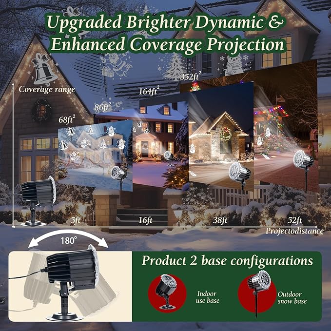 Christmas Projector Light, 3D Dynamic Rotating Christmas Patterns with Santa Snowman, for Outdoor Indoor Holiday Decor, Waterproof Christmas Yard Lighting for Wall Window Roof