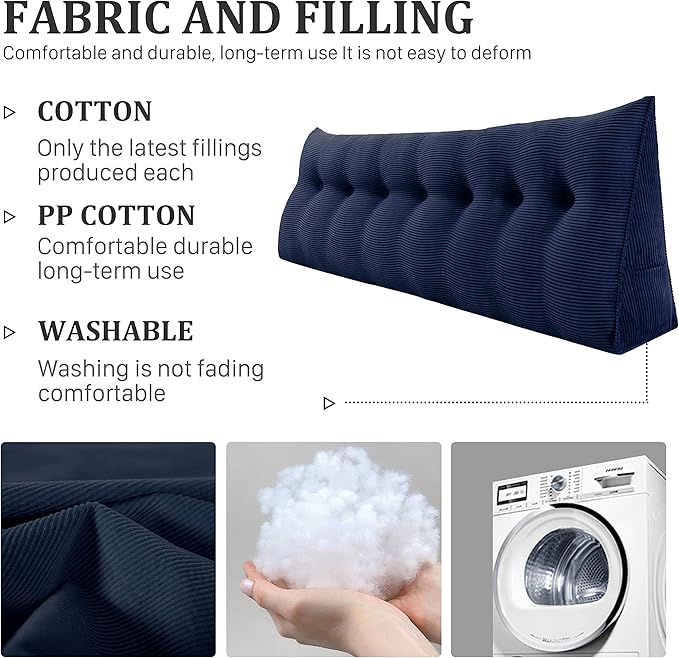 14 lbs Thickened Wedge Pillow Headboard Body Positioner Triangular Reading Pillow Bed Bolster Pillow for Sitting in Bedwith Removable Cover Gift for Mom Backrest Cordury Blue King