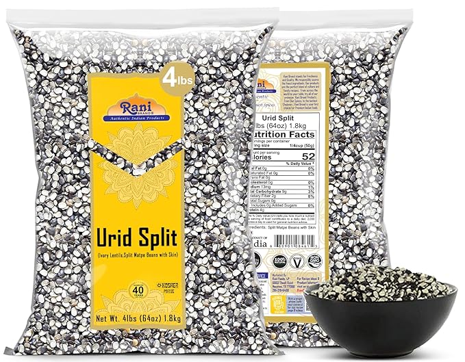 Rani Urid/Urad Split Chilka (Split Matpe Beans with Skin) Indian Lentils 64oz (4lbs) 1.81kg Bulk ~ All Natural | Gluten Friendly | Non-GMO | Kosher | Vegan | Indian Origin