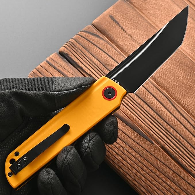FF15 Folding Pocket Knife, AUS-10 Steel Blade G10 Handle EDC Tool Knife Pocket Clip for Men Women Outdoor Camping, Hunting, Survival(Yellow)