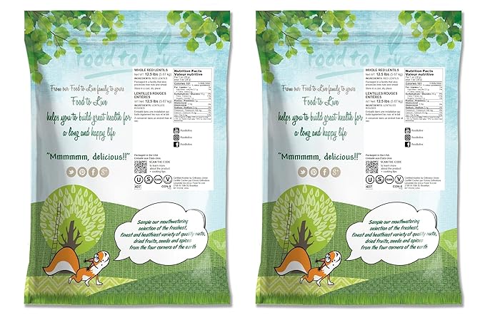 Food to Live Whole Red Lentils, 25 Pounds ??Dry Raw Beans, Sproutable, Vegan, Kosher, Bulk. Easy to Cook. Good Source of Folate, Fiber, and Protein. Perfect for Lentil Soup, Stews, and Curry.