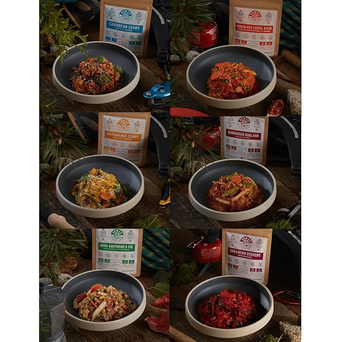 Nomad Nutrition Sampler Pack | 9 Freeze-Dried Meals: Hungarian Goulash, Shepherd?™s Pie, Kathmandu Curry, Lentil Stew & More | Plant-Based, Non-GMO, High Protein | Add Boiling Water | 56g (Pack of 9)