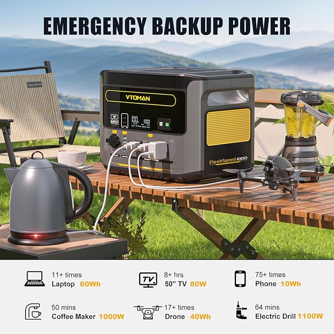 VTOMAN FlashSpeed 1000 Portable Power Station with 110W Solar Panel - 828Wh/1000W(2000W Peak) Solar Generator with LiFePO4 Battery, 100W USB-C, 60 Min Fast Charging 0-80% for Camping, Backup, RV