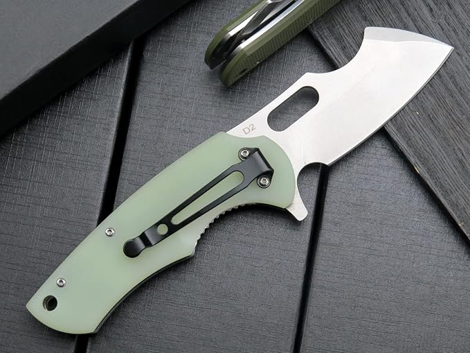 Eafengrow Pocket Knives D2 Blade and G10 Handle Folding Camping Knife Mini Outdoor Pocket Knife Survival Tool (EF13-Jade)