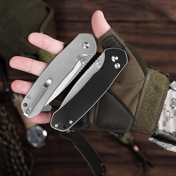 CJRB CUTLERY Pocket Knife Pyrite (J1925L) Button Lock EDC Large Foldable Knife AR-RPM9 Steel Blade and Stainless Steel Handle Silver Outdoor for Women Men for Gifts