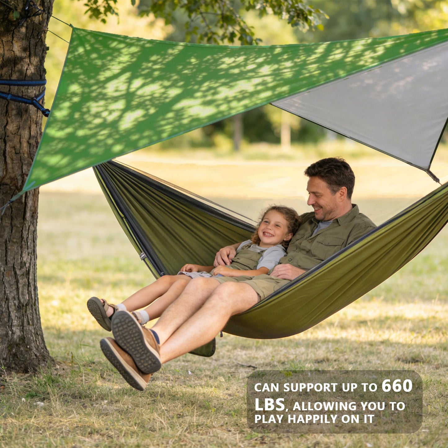 Ovyuzhen Camping Hammock with Rain Fly Tarp Mosquito Net Heavy Duty Tree Straps Portable Double