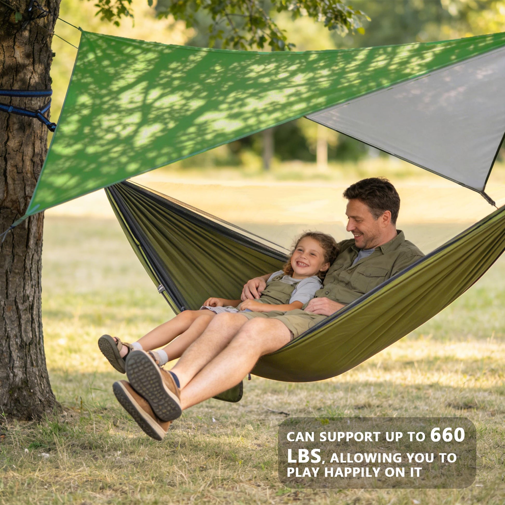 Ovyuzhen Camping Hammock with Rain Fly Tarp Mosquito Net Heavy Duty Tree Straps Portable Double