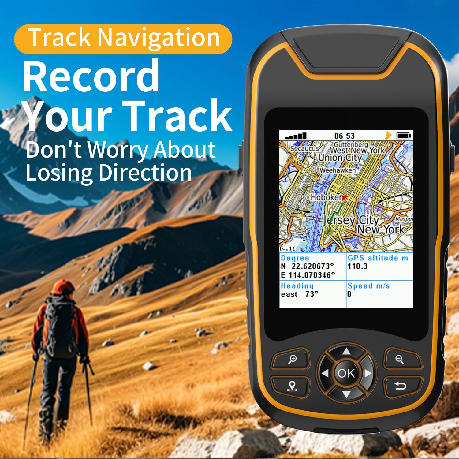 Handheld GPS for Hiking, Rugged and Waterproof Handheld GPS Navigator, 3.2" Sunlight Readable