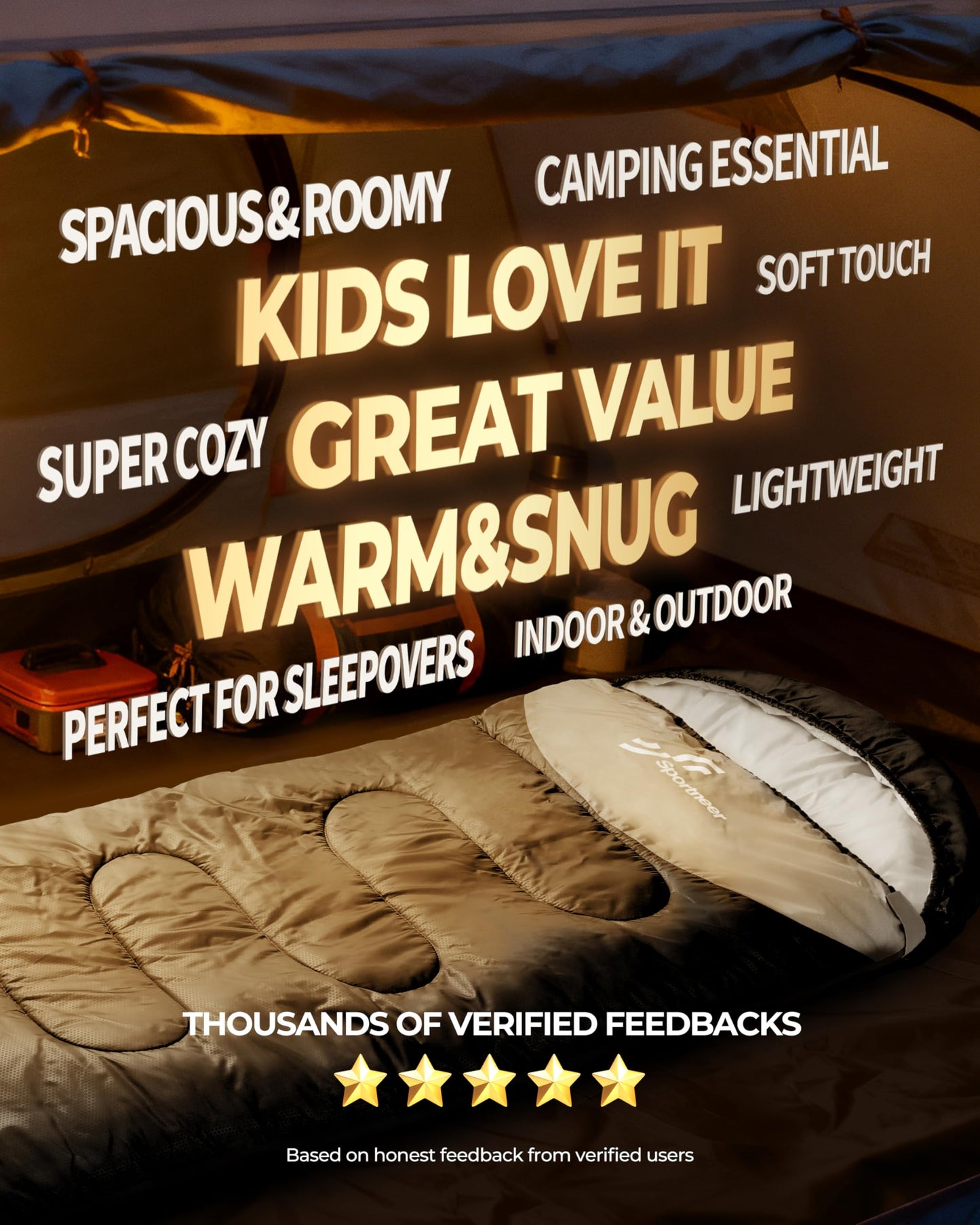 Sportneer Sleeping Bag for Adults & Kids, Cold Weather & Warm Waterproof Camping Sleeping Bag