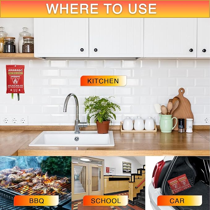 | 2 Pack Emergency Fire Blanket | Large Size 59"x 59" | Ideal for Kitchen, Schools, Offices, Cars, Camping, BBQ, Outdoor Activities