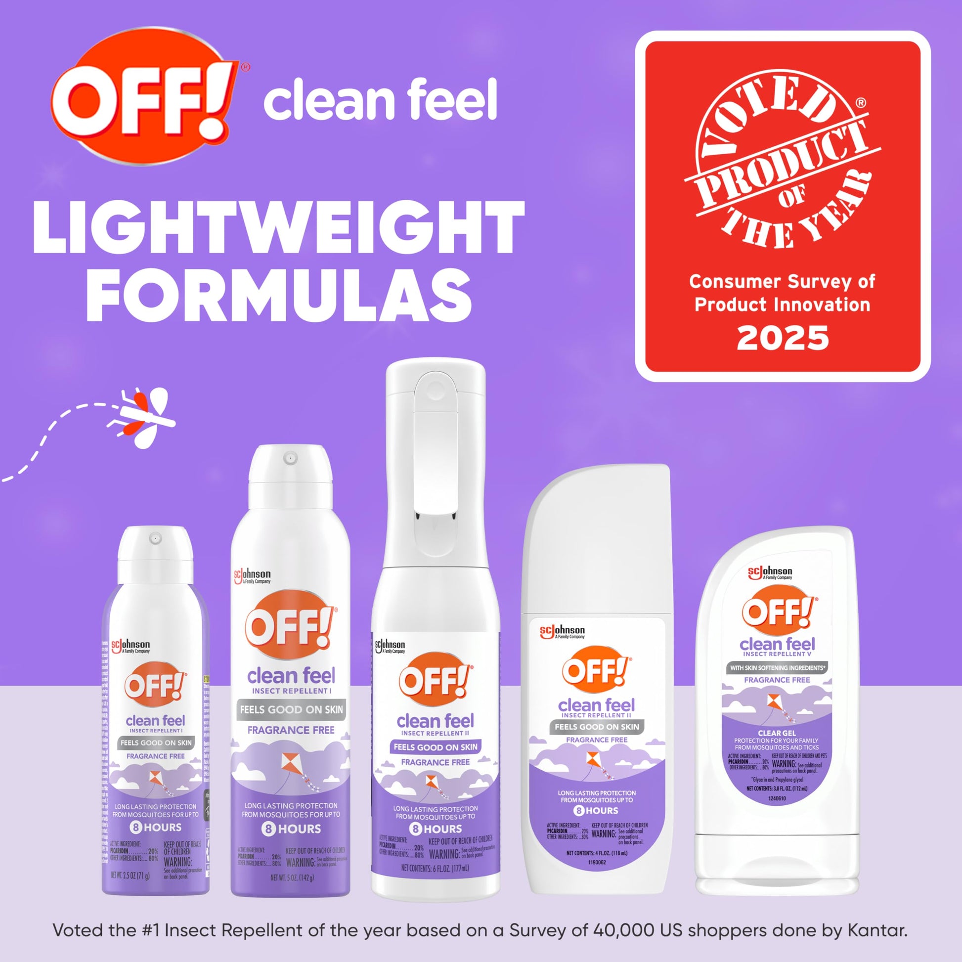 OFF! Clean Feel Insect Repellent Aerosol with 20% Picaridin - Long-Lasting DEET-Free Protection