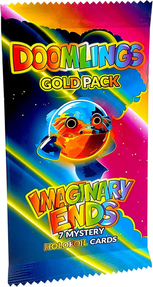 Doomlings Card Game: Imaginary Ends Expansion - Collectible Mystery Holofoils Gold Pack | Strategy Game for Kids, Teens & Adults | 2-6 Players, Ages 7+ (7 Holofoils)