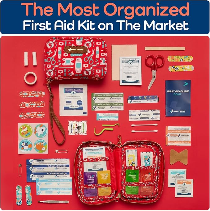 KeepGoing Travel First Aid Kit for Kids ??130 Pc. for Car, Home, Purse, Diaper Bag & Backpack with Latex-Free Bandages - Mini First Aid Kit Travel Size TSA-Approved